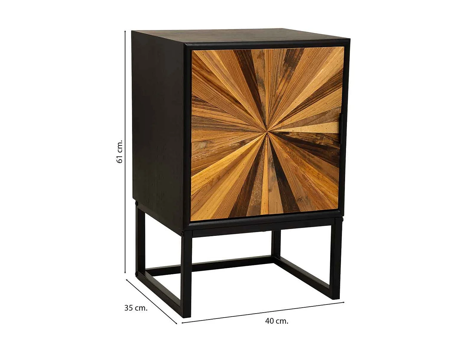 Mesita de noche de madera recuperada negra con 1 puerta 40x35x61h cm