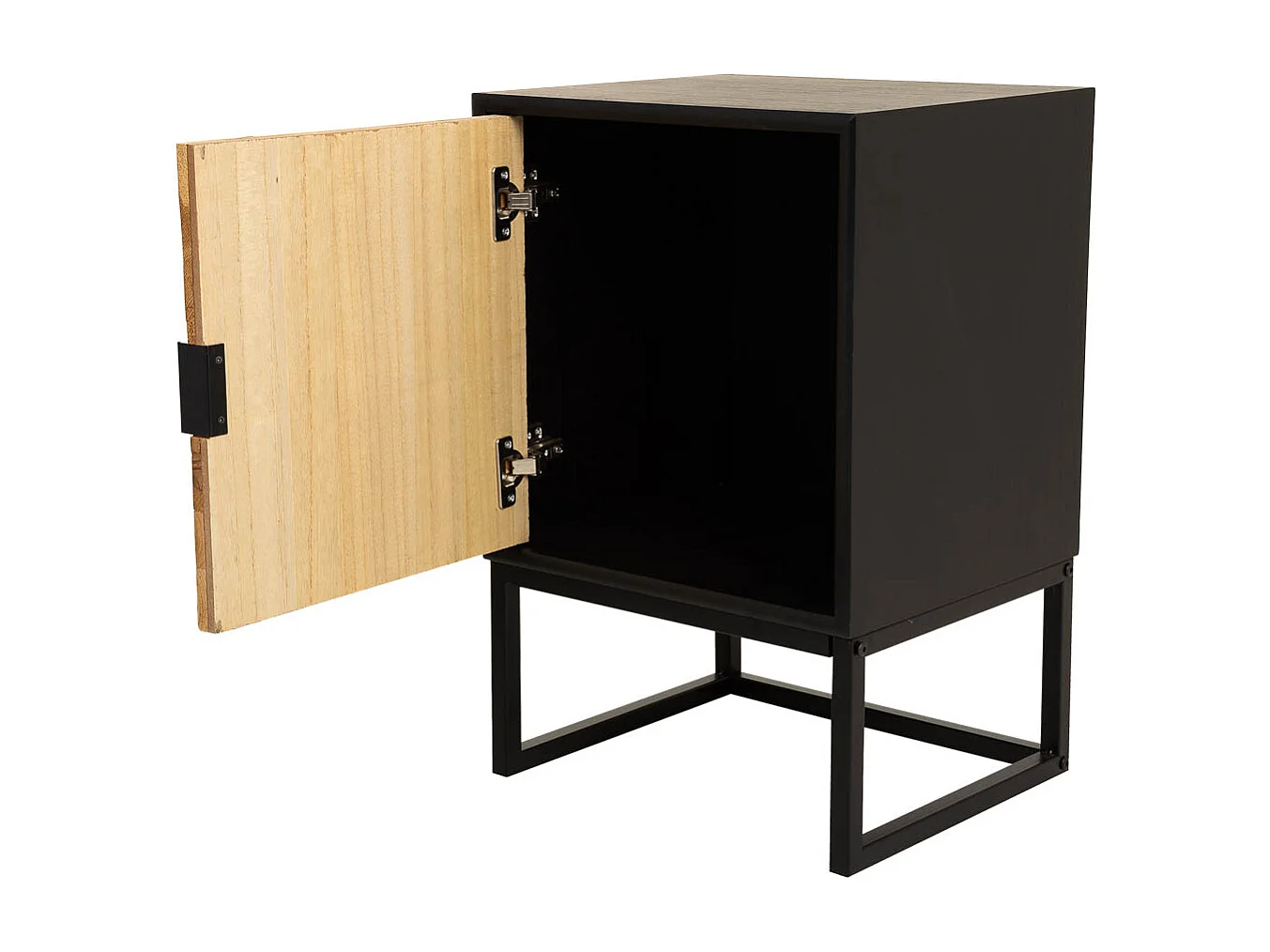 Mesita de noche de madera recuperada negra con 1 puerta 40x35x61h cm