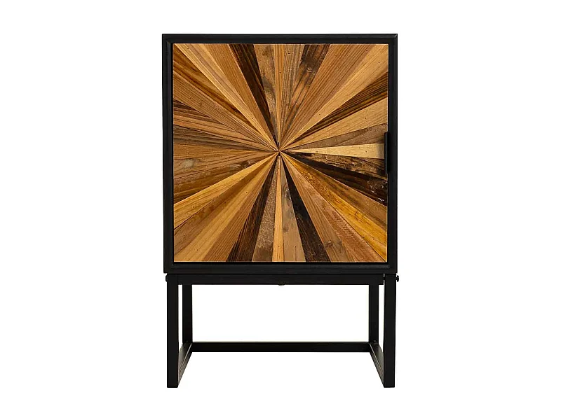 Mesita de noche de madera recuperada negra con 1 puerta 40x35x61h cm