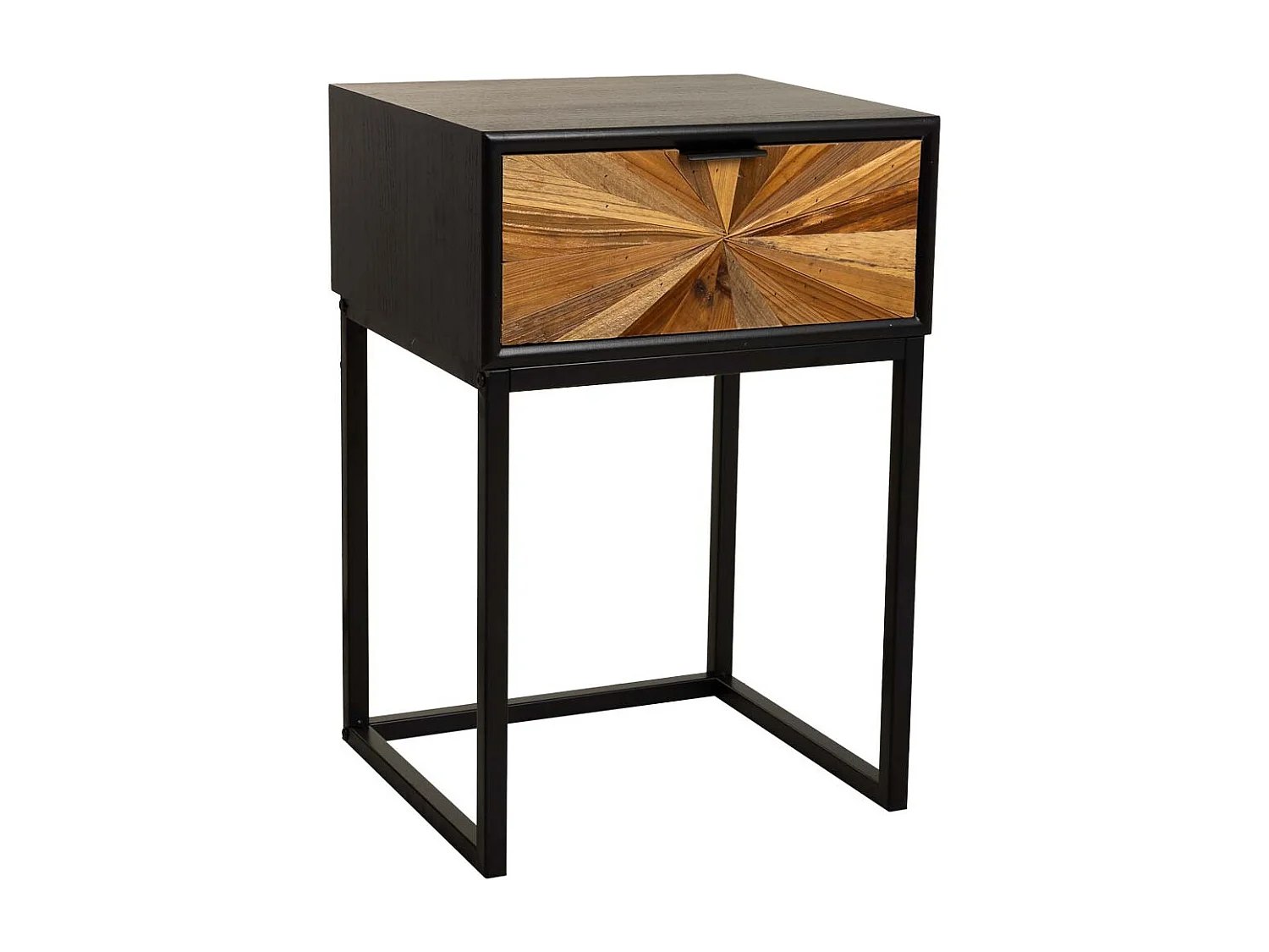 Mesita de noche de madera recuperada negra con 2 cajones 40x36x60h cm