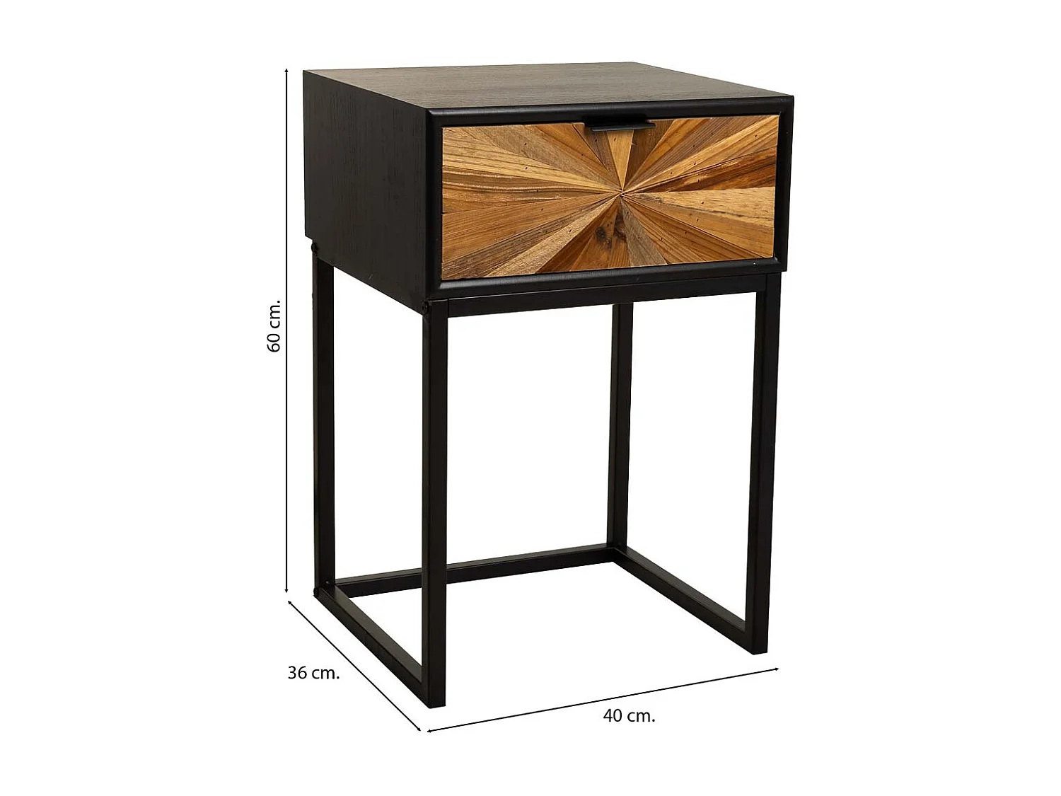 Mesita de noche de madera recuperada negra con 2 cajones 40x36x60h cm