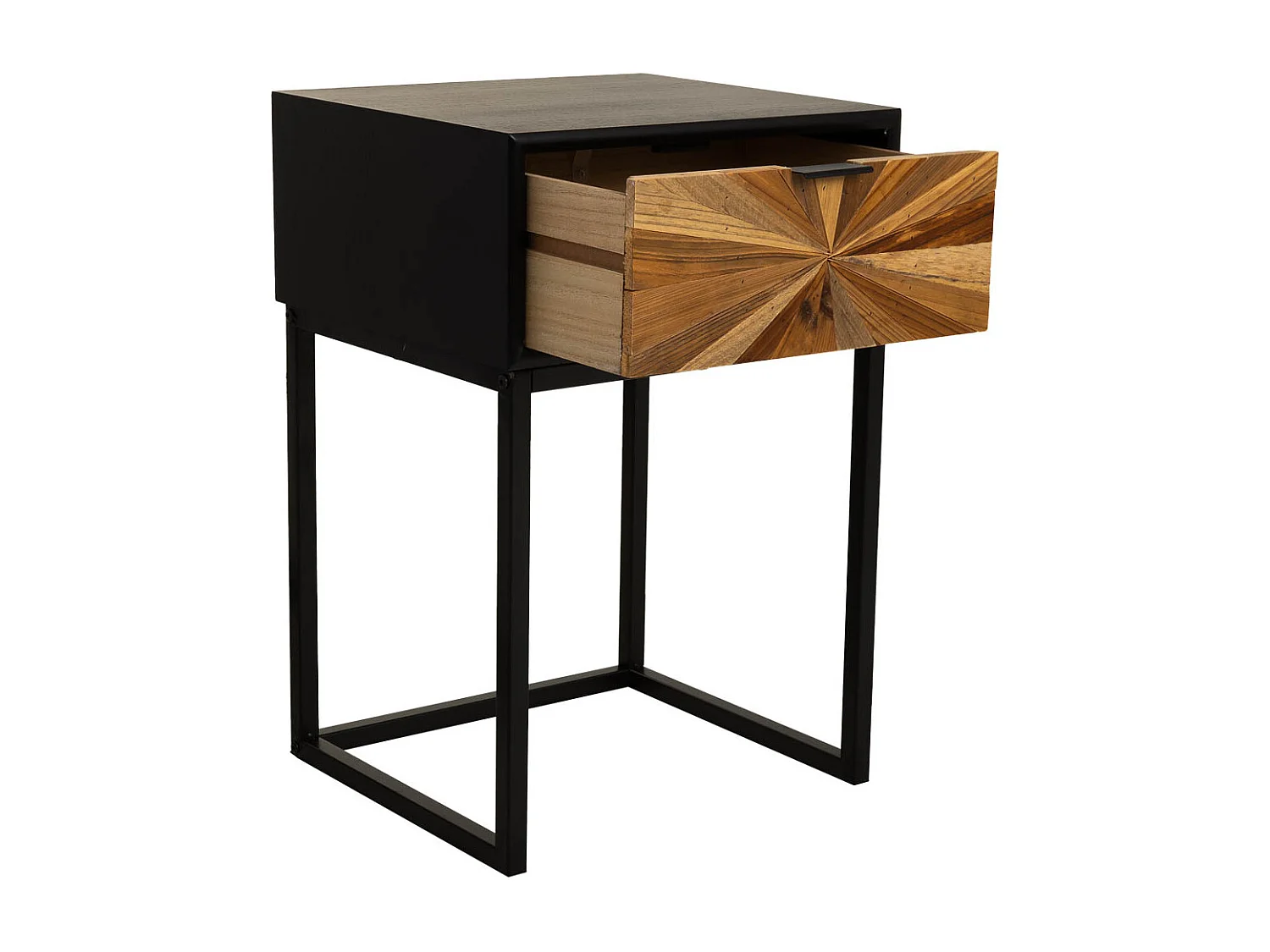 Mesita de noche de madera recuperada negra con 2 cajones 40x36x60h cm