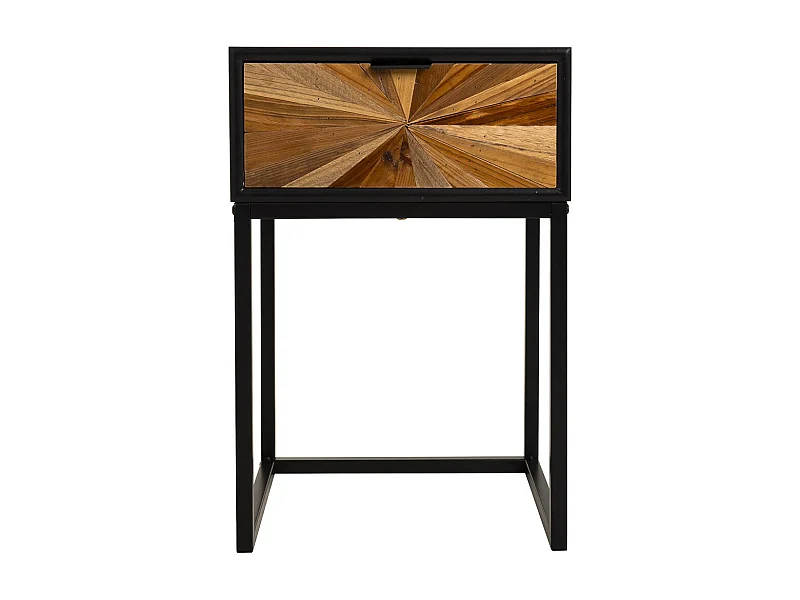 Mesita de noche de madera recuperada negra con 2 cajones 40x36x60h cm