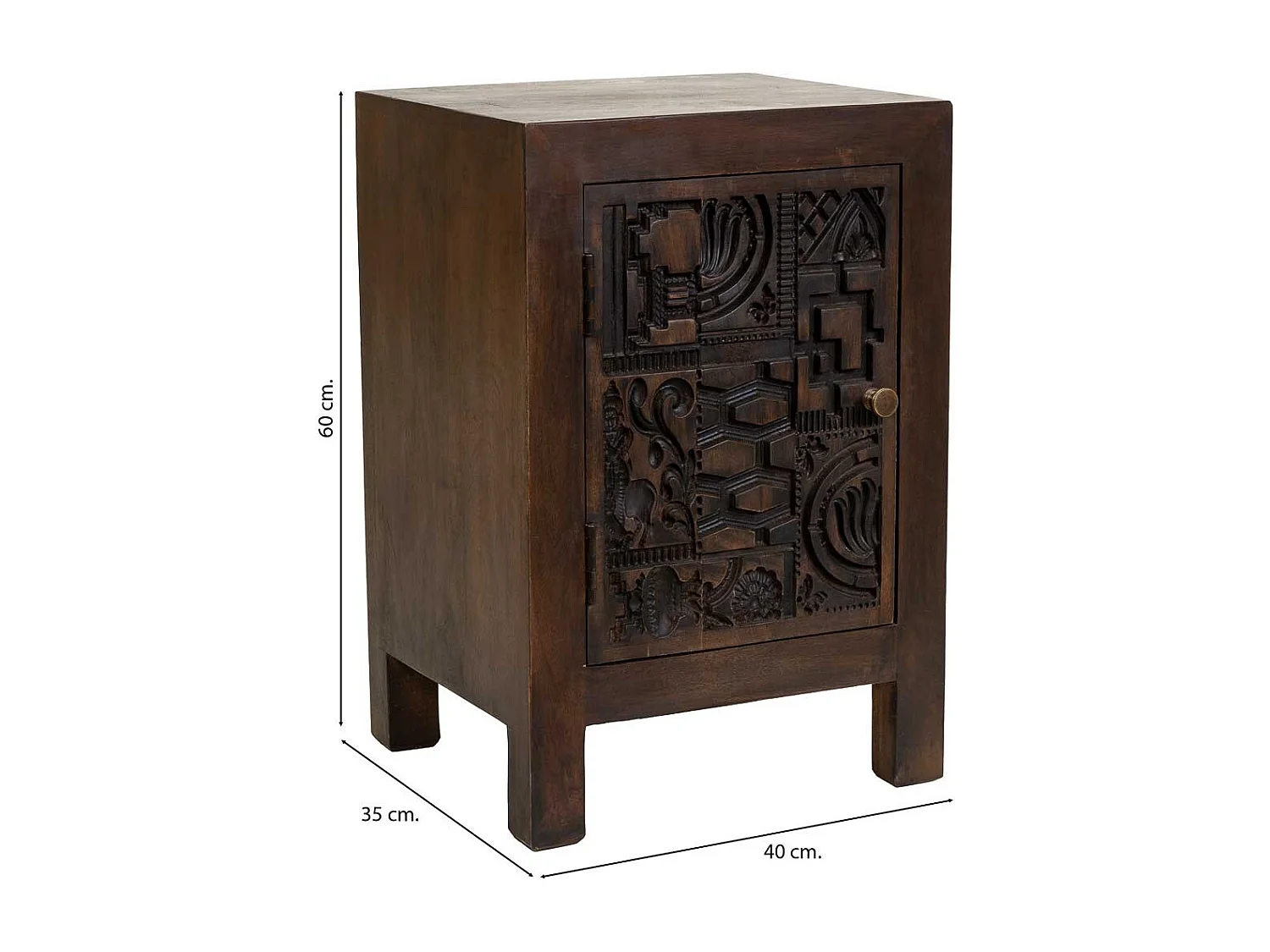 Table de chevet en bois brun sculpté à la main 40 x 35 x 60 cm (h)