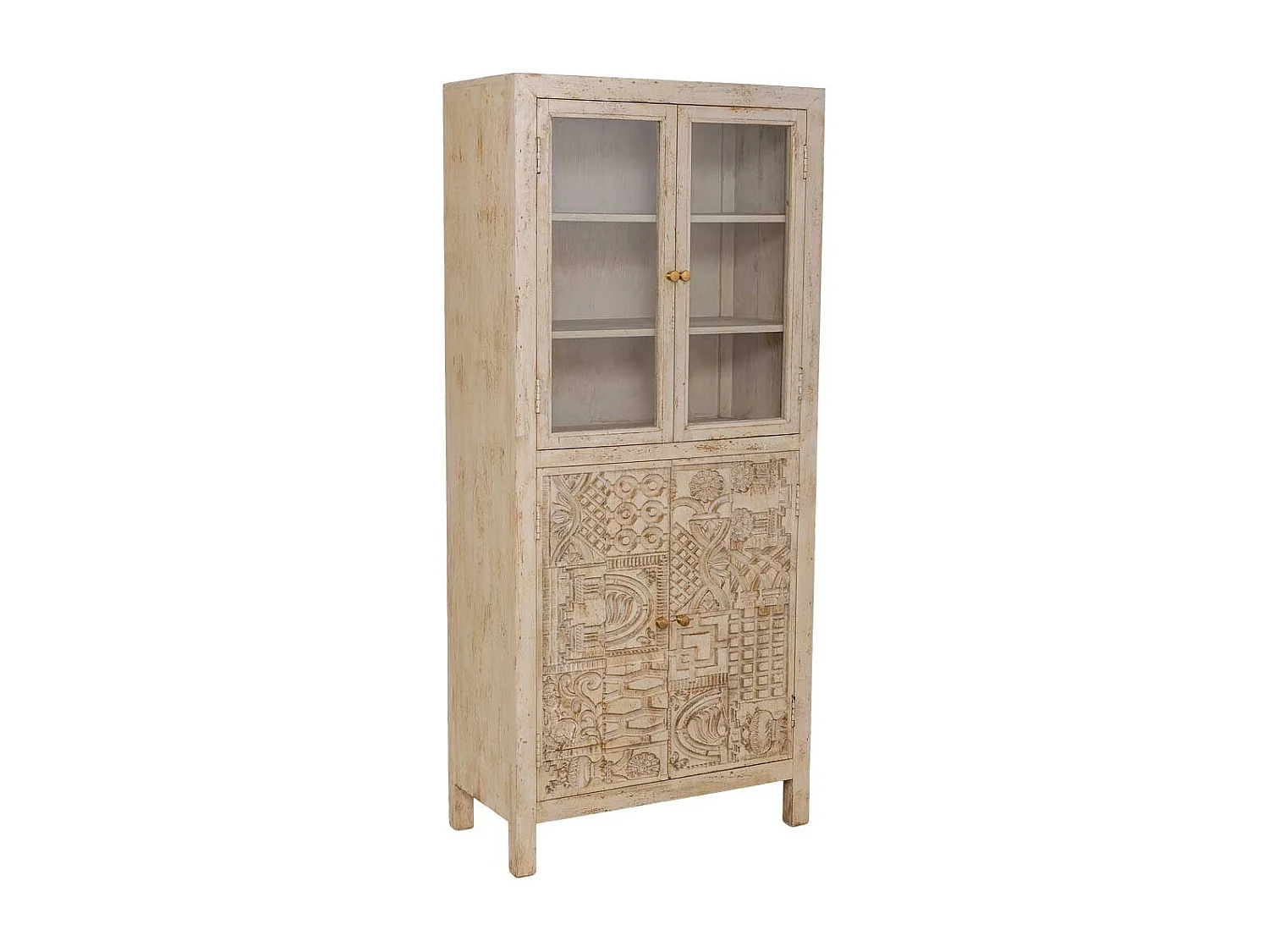 Handgefertigte Holzvitrine in Beige, 80×40×180 cm (H)