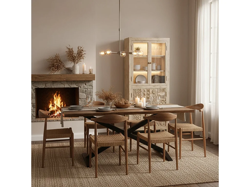 Handgefertigte Holzvitrine in Beige, 80×40×180 cm (H)