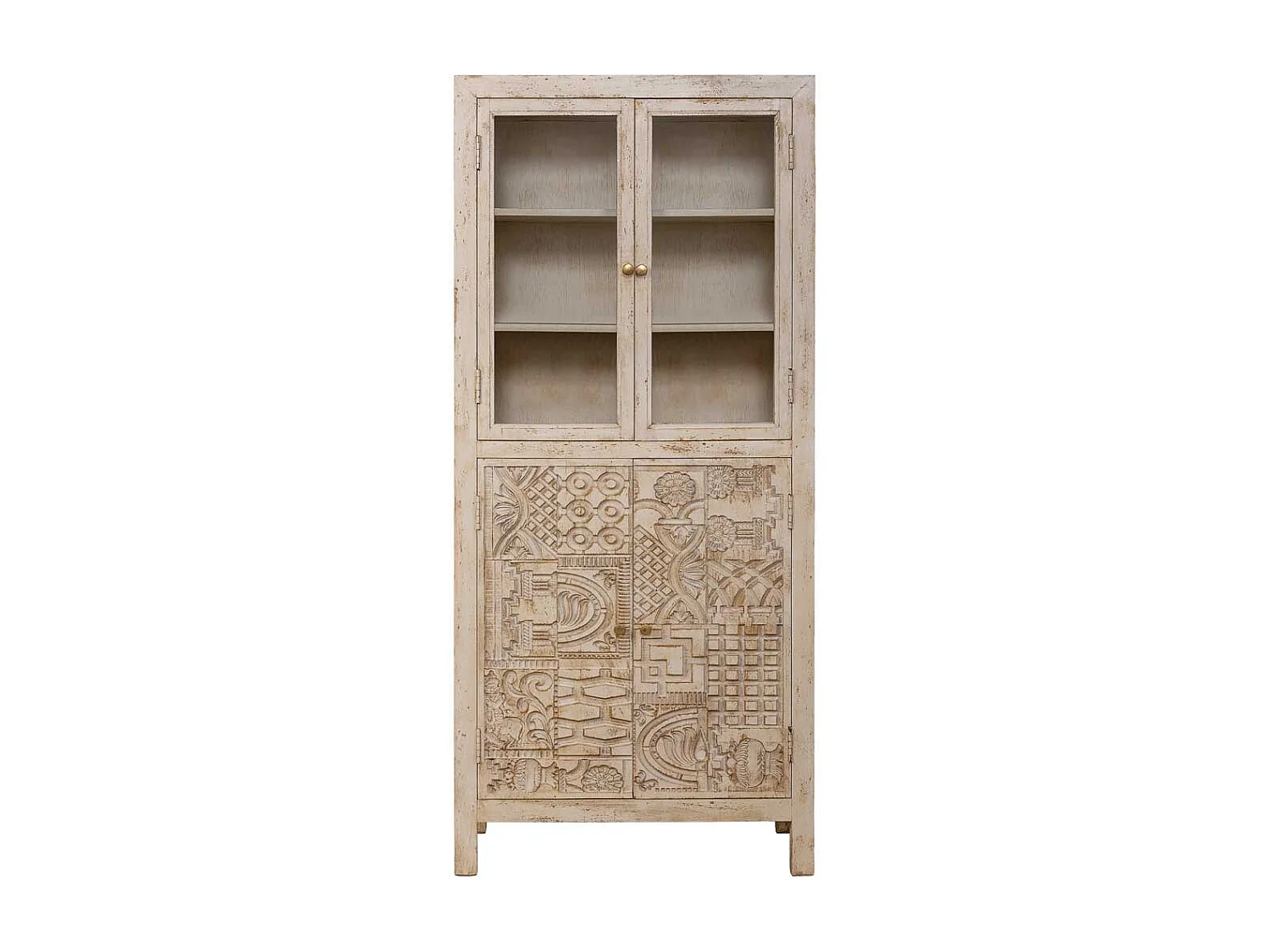 Handgefertigte Holzvitrine in Beige, 80×40×180 cm (H)
