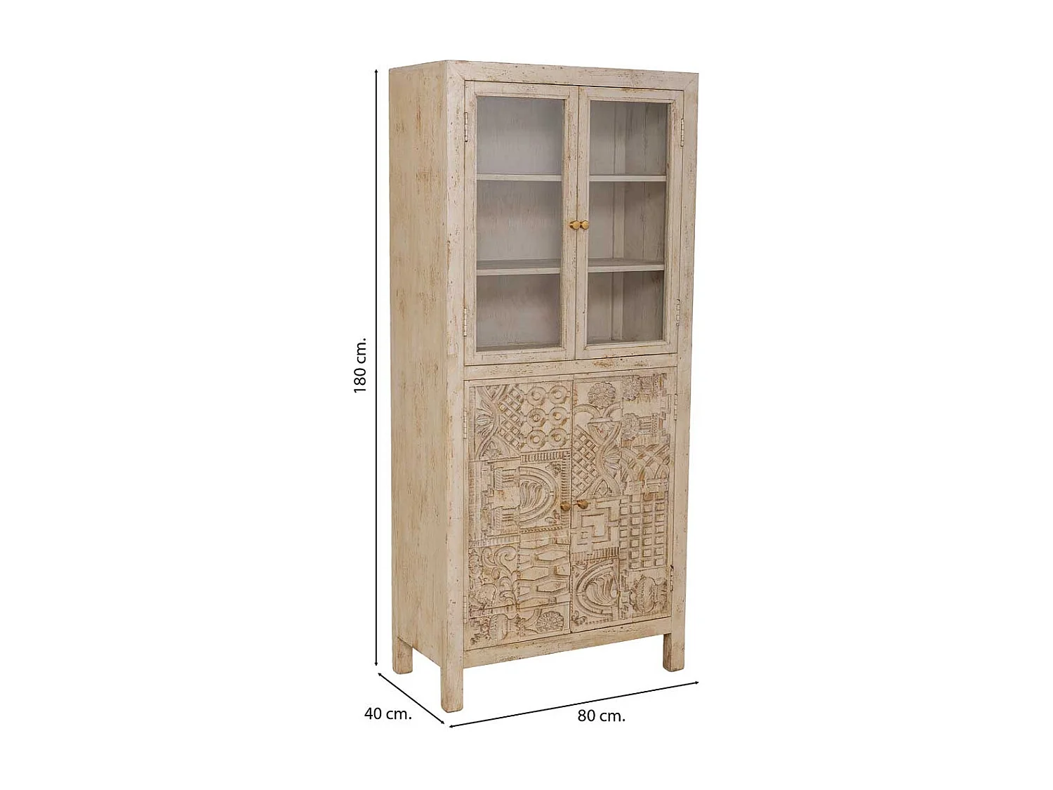 Handgefertigte Holzvitrine in Beige, 80×40×180 cm (H)