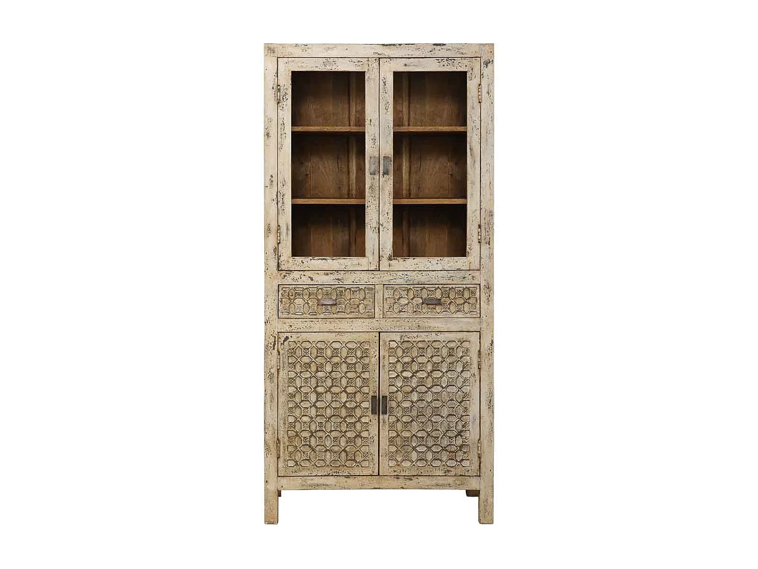 Handgefertigte Vitrine, gealtertes grau Holz, 85x40x180 cm