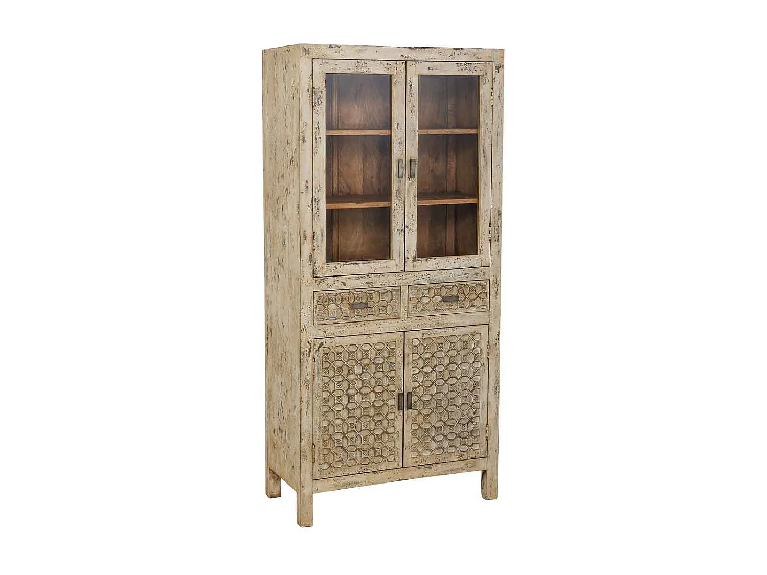 Handgefertigte Vitrine, gealtertes grau Holz, 85x40x180 cm