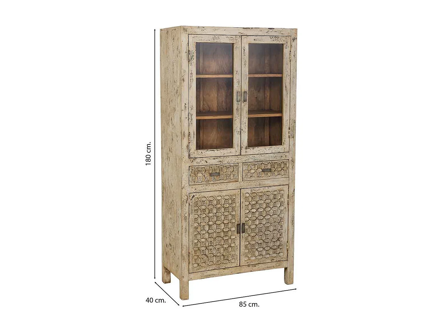 Handgefertigte Vitrine, gealtertes grau Holz, 85x40x180 cm