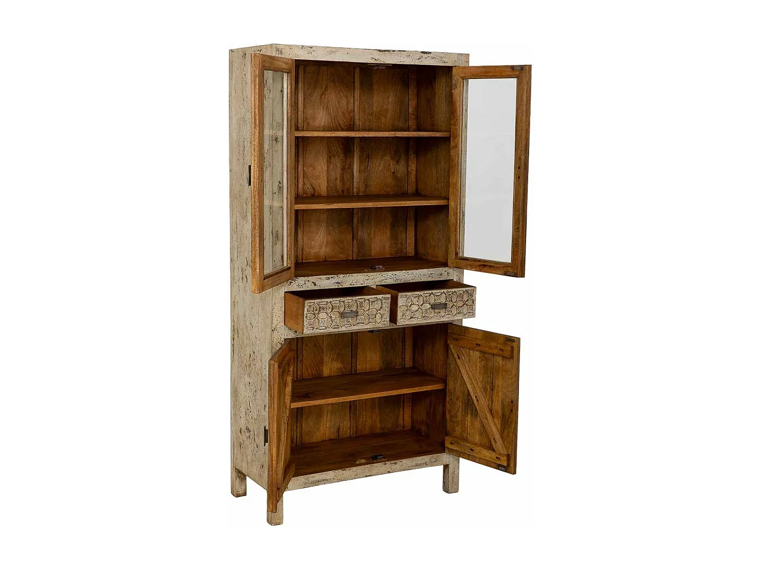 Handgefertigte Vitrine, gealtertes grau Holz, 85x40x180 cm