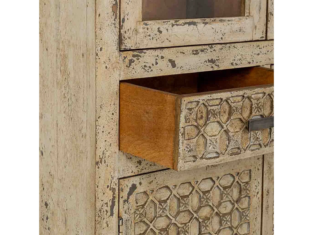 Handgefertigte Vitrine, gealtertes grau Holz, 85x40x180 cm