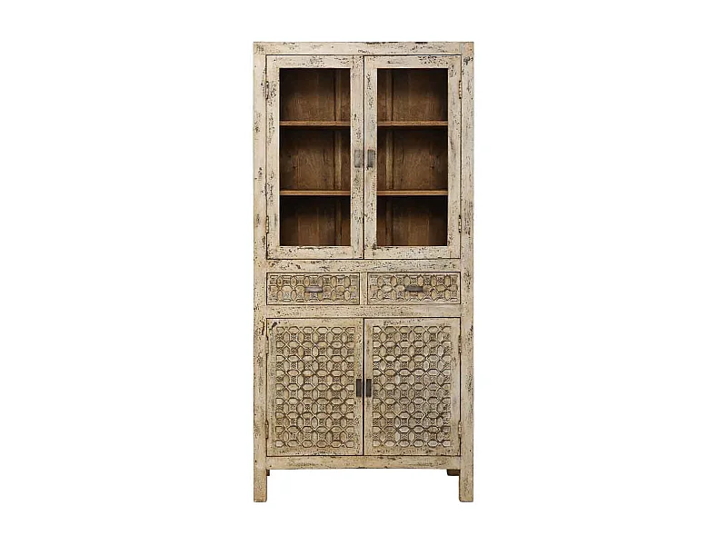 Vitrina de madera artesanal gris envejecido 85x40x180h cm