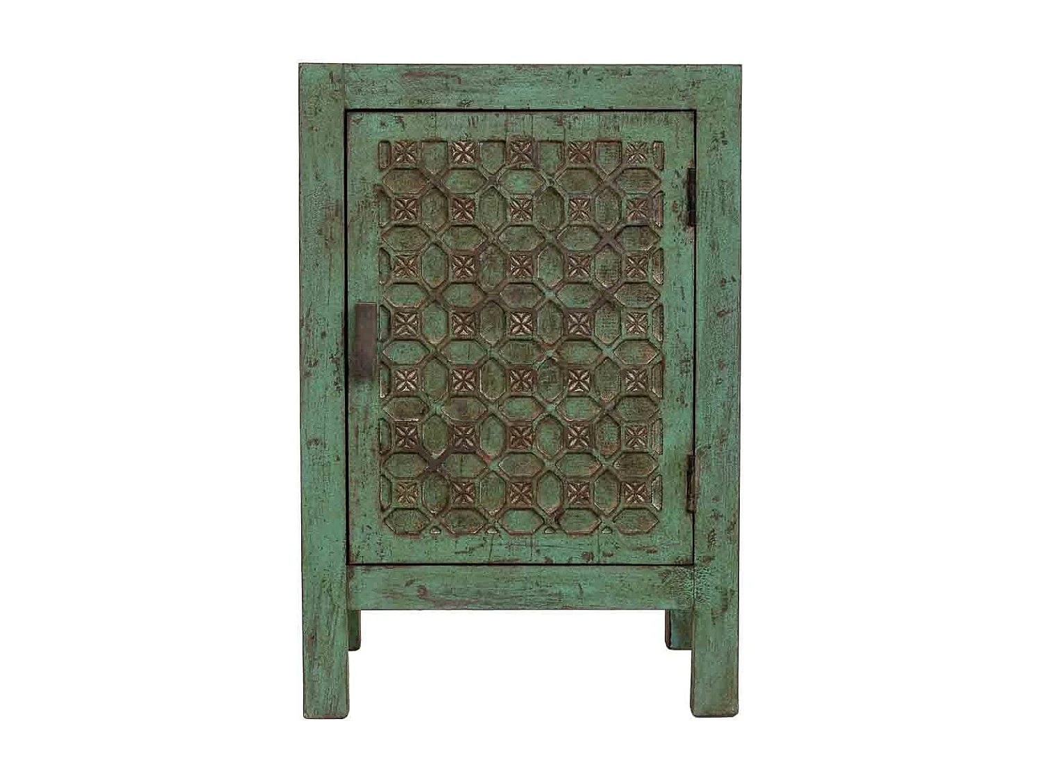 Mesita de noche de madera artesanal verde 45x35x60h cm