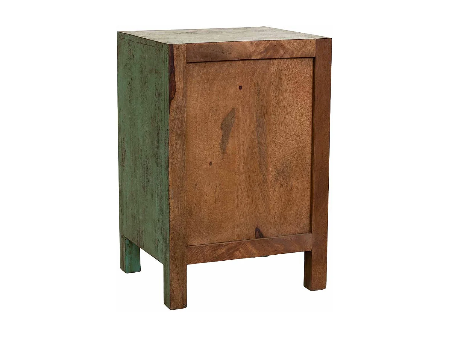 Mesita de noche de madera artesanal verde 45x35x60h cm