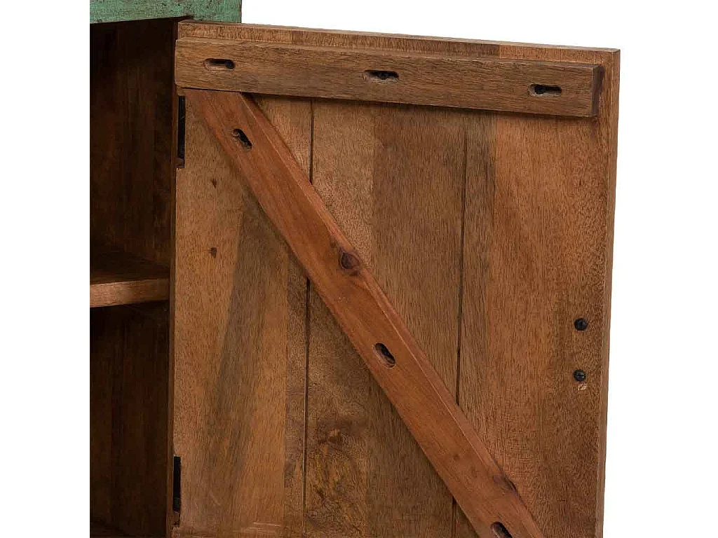 Mesita de noche de madera artesanal verde 45x35x60h cm