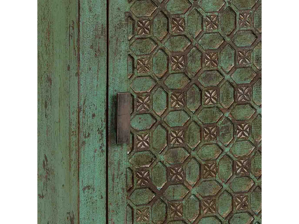 Mesita de noche de madera artesanal verde 45x35x60h cm