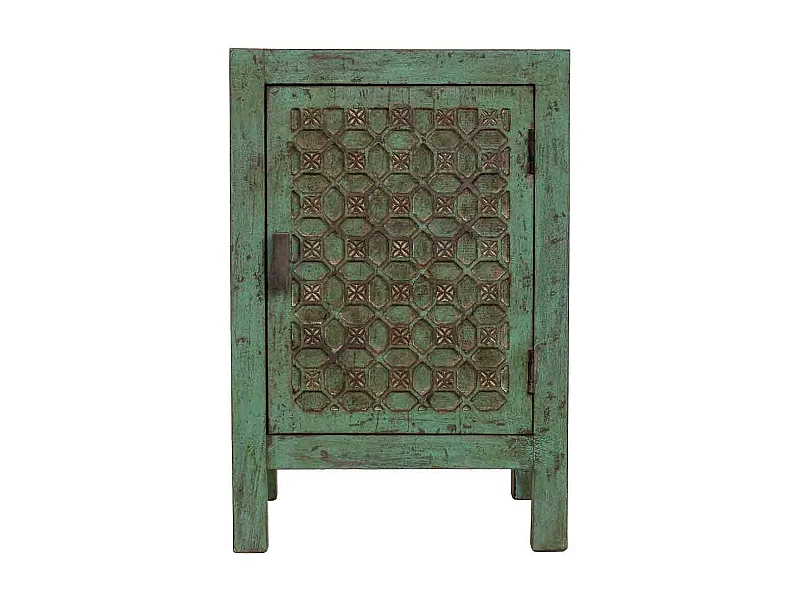 Mesita de noche de madera artesanal verde 45x35x60h cm