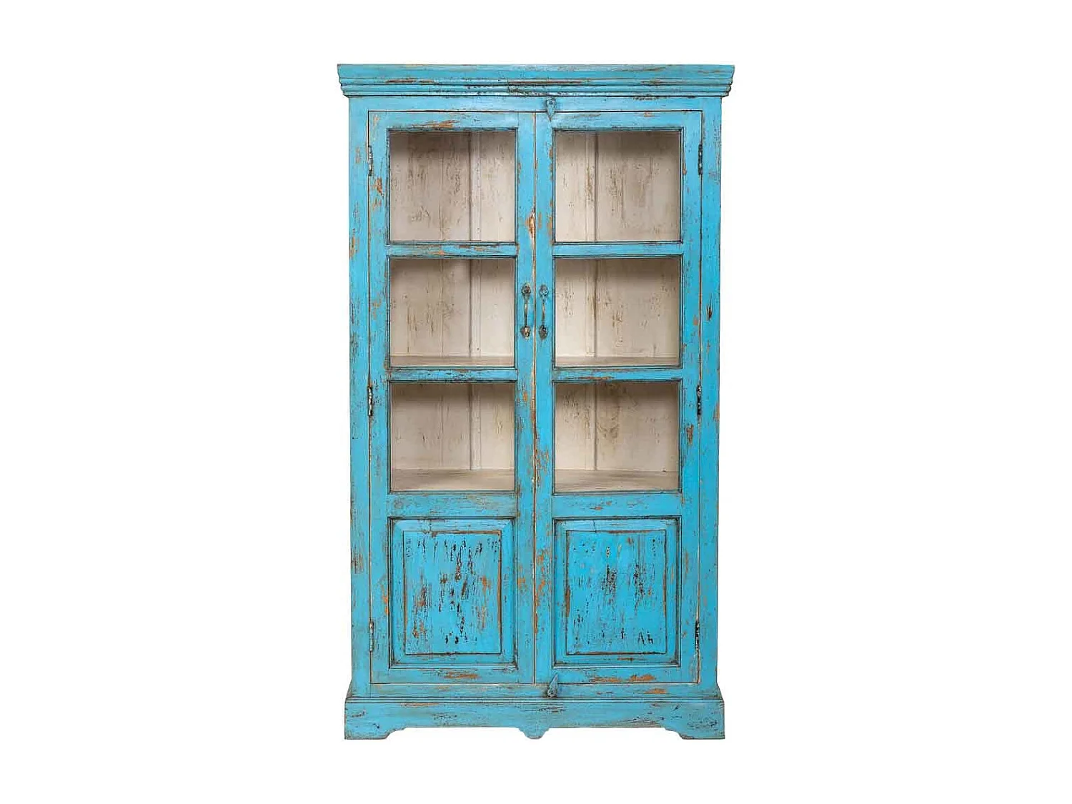 Vitrina de madera artesanal azul 105x40x180h cm