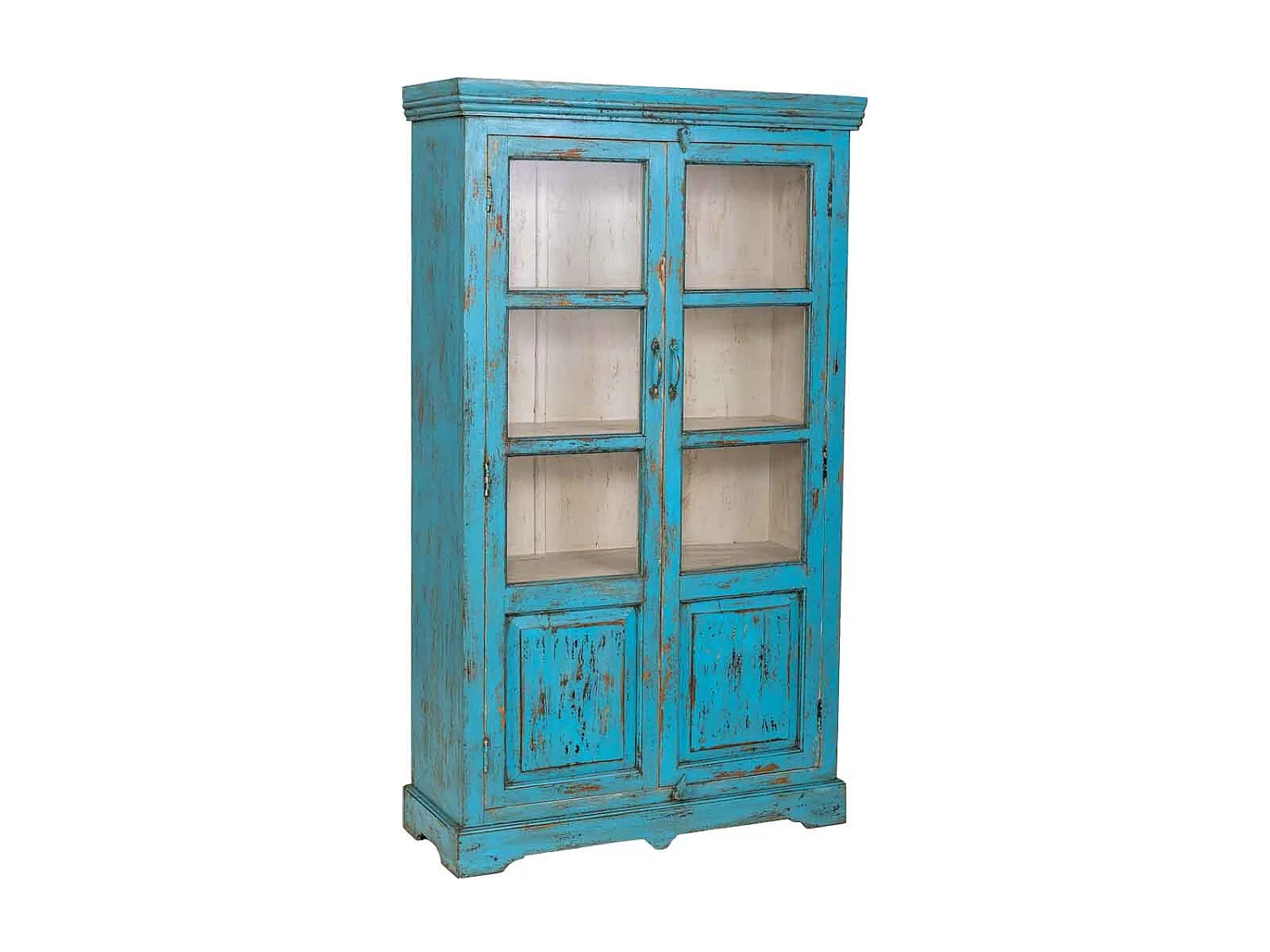 Vitrina de madera artesanal azul 105x40x180h cm