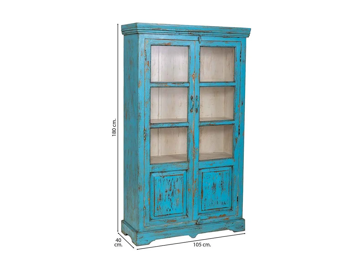 Vitrina de madera artesanal azul 105x40x180h cm