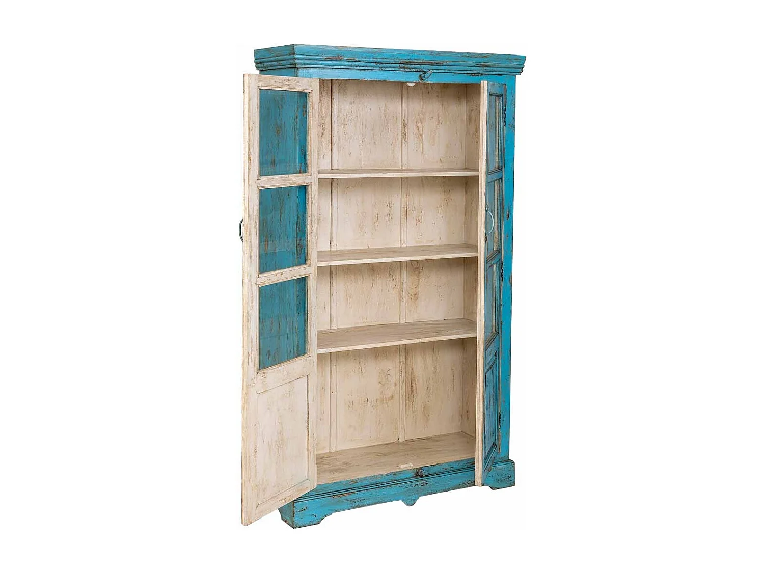 Vitrina de madera artesanal azul 105x40x180h cm