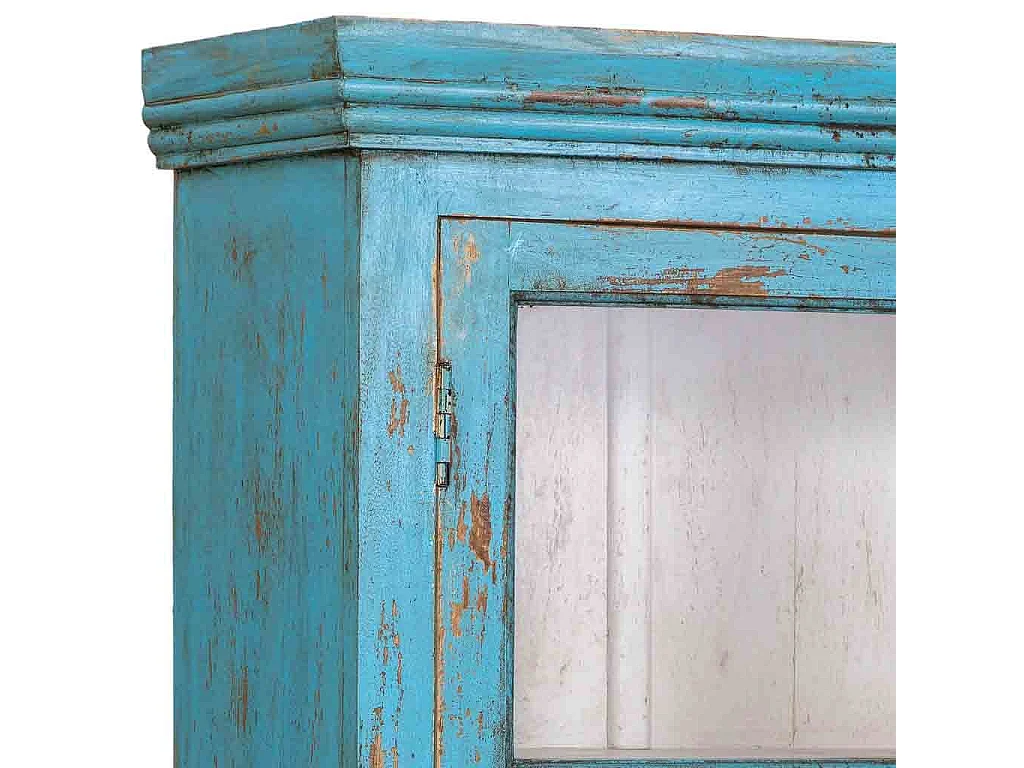 Vitrina de madera artesanal azul 105x40x180h cm