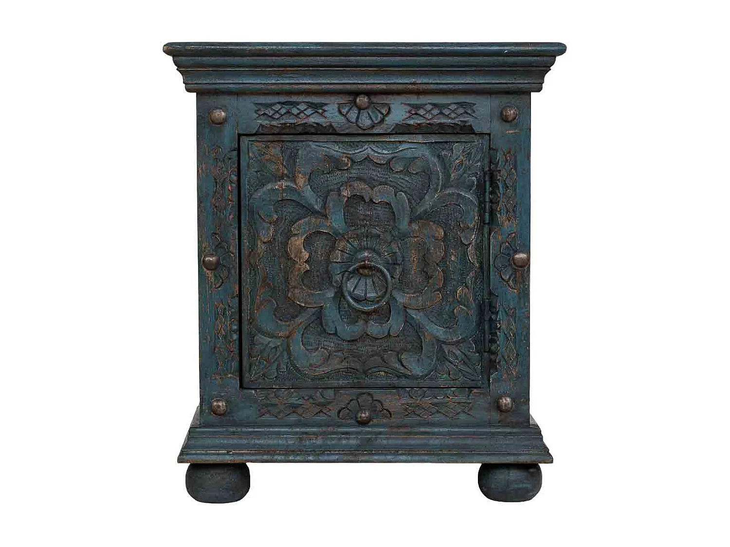 Table de chevet artisanale en bois bleu, 50 x 40 x 59 cm (h)