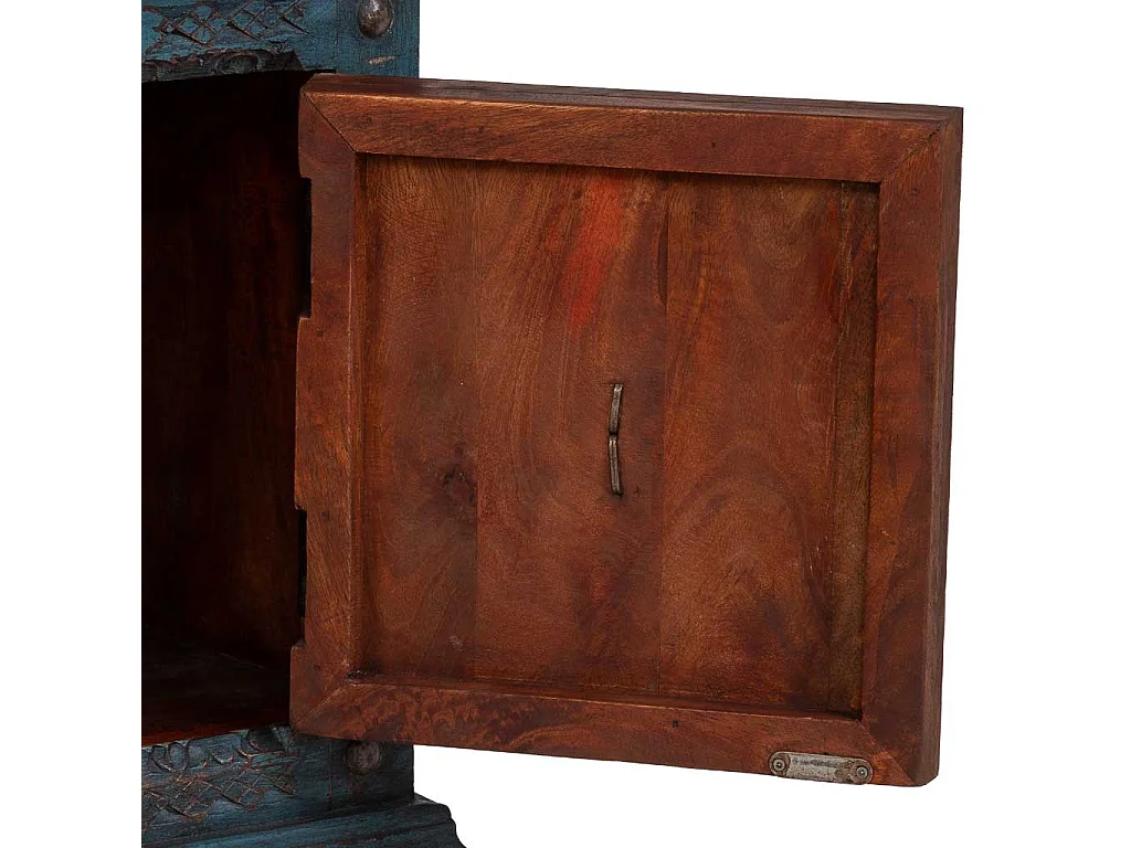 Table de chevet artisanale en bois bleu, 50 x 40 x 59 cm (h)