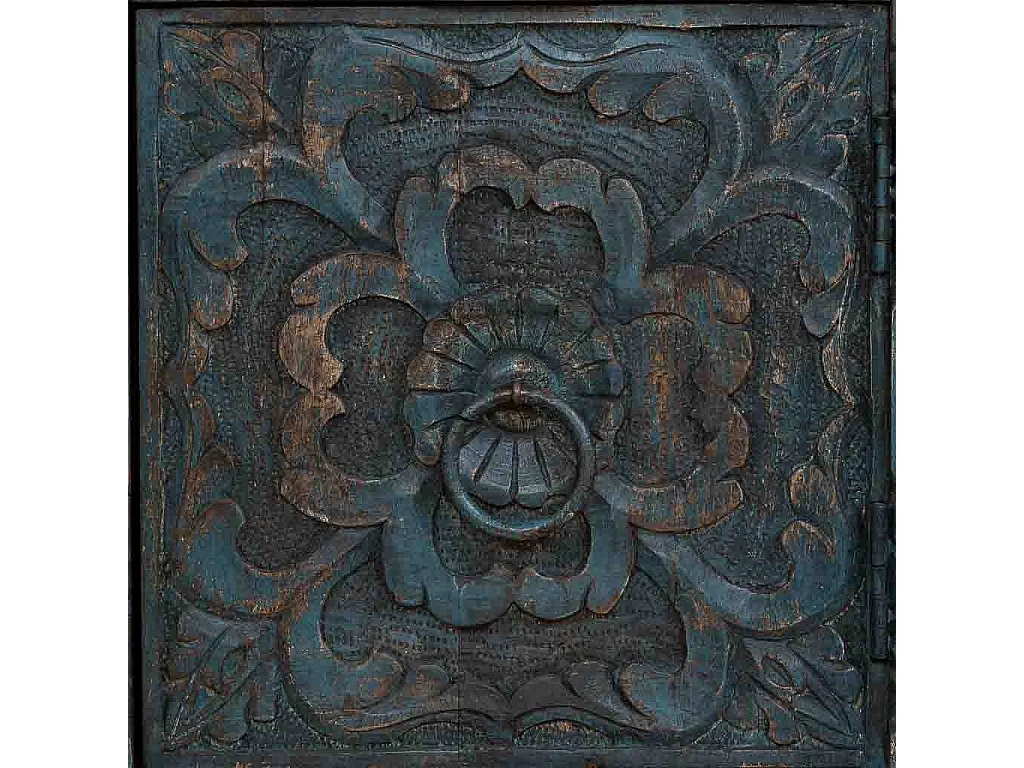 Table de chevet artisanale en bois bleu, 50 x 40 x 59 cm (h)