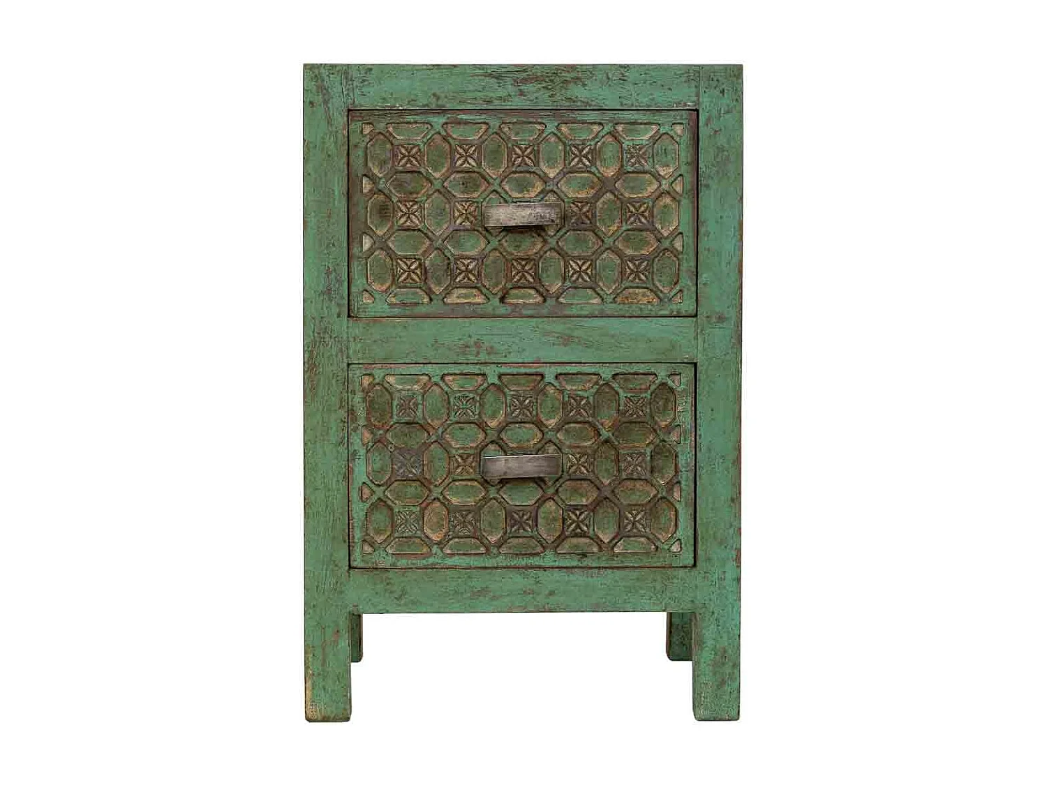 Mesita de noche de madera artesanal verde 45x35x60h cm