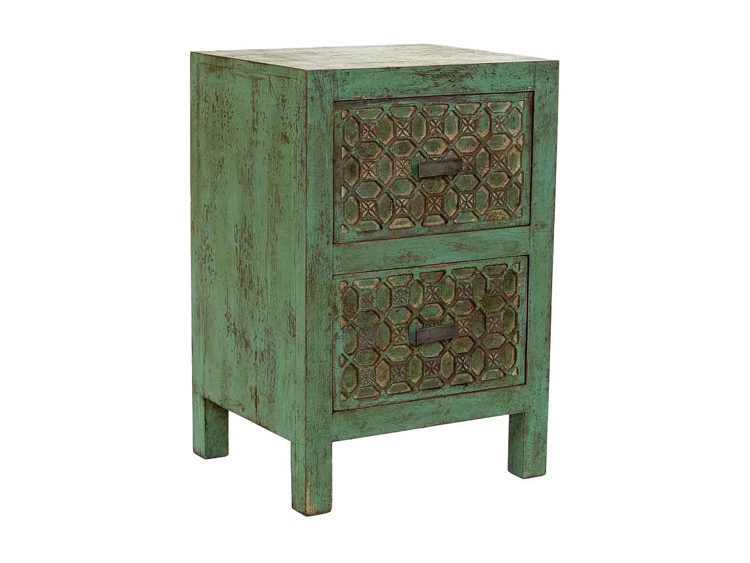 Mesita de noche de madera artesanal verde 45x35x60h cm