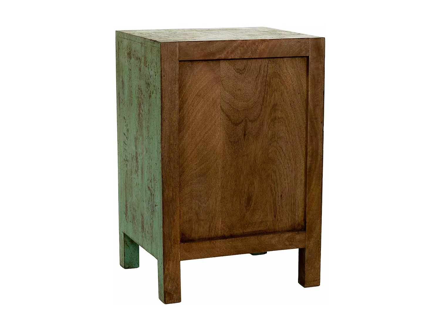 Mesita de noche de madera artesanal verde 45x35x60h cm