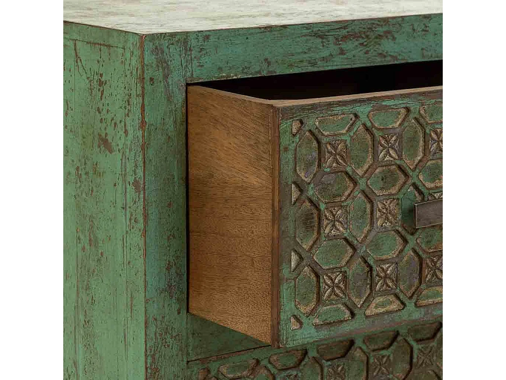 Mesita de noche de madera artesanal verde 45x35x60h cm