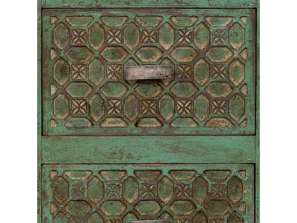 Mesita de noche de madera artesanal verde 45x35x60h cm