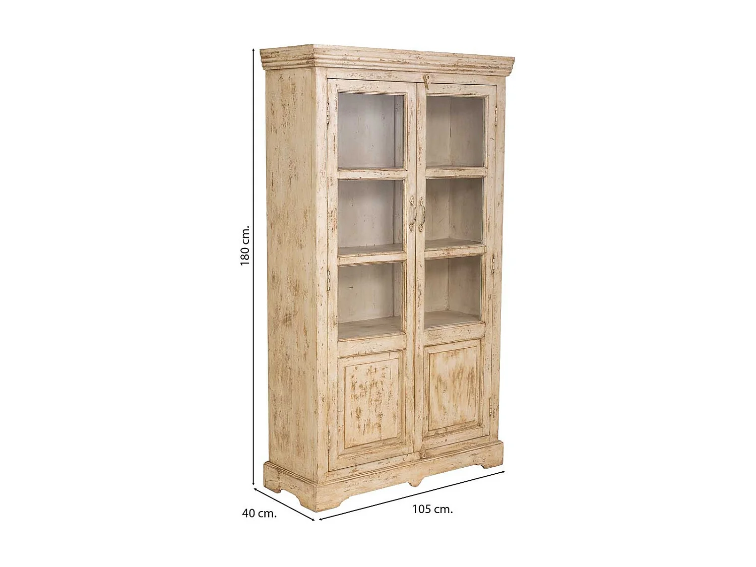 Vitrina de madera artesanal beige 105x40x180h cm