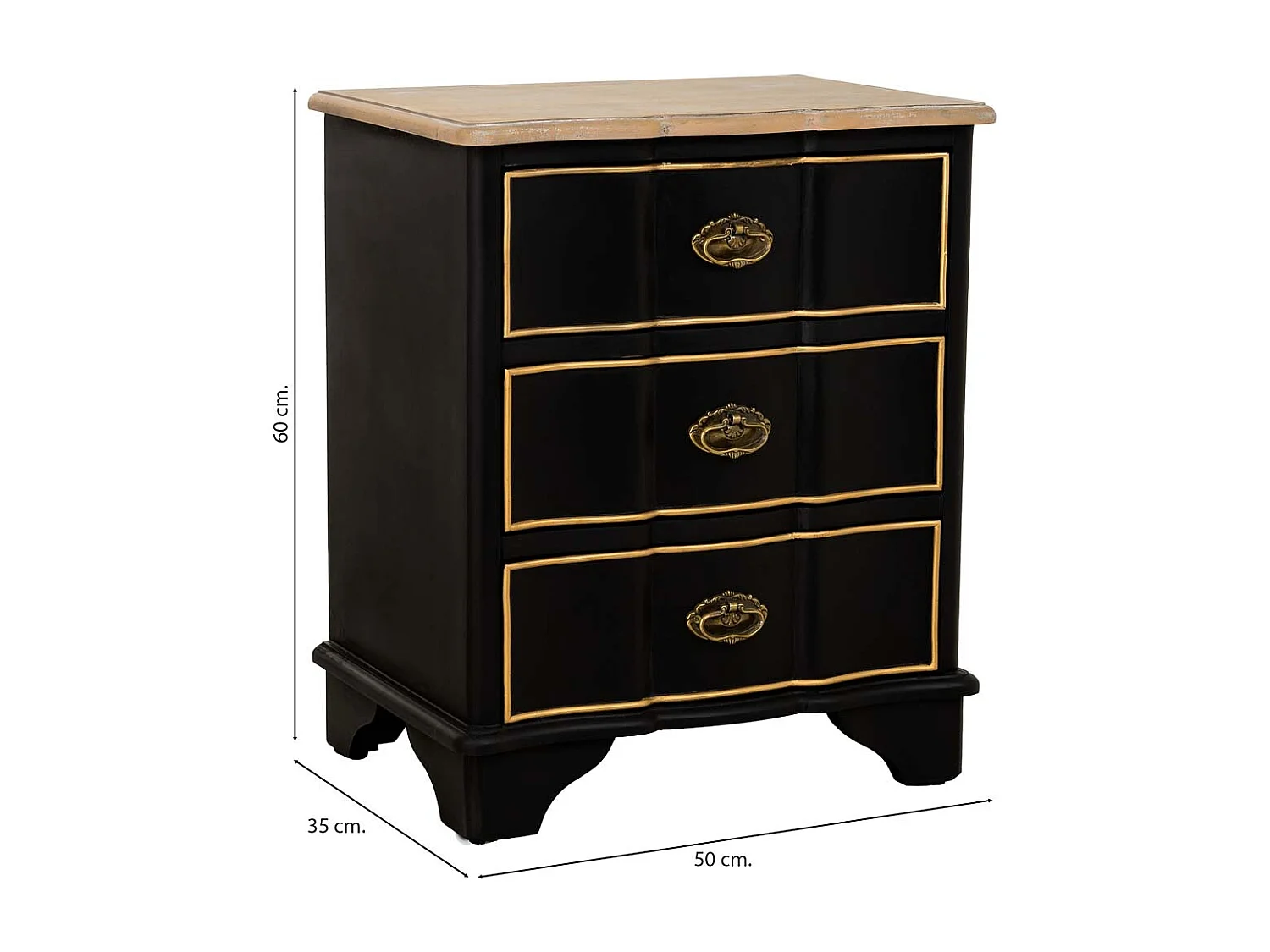 Table de chevet en bois noir : 50x35x60 cm (h)
