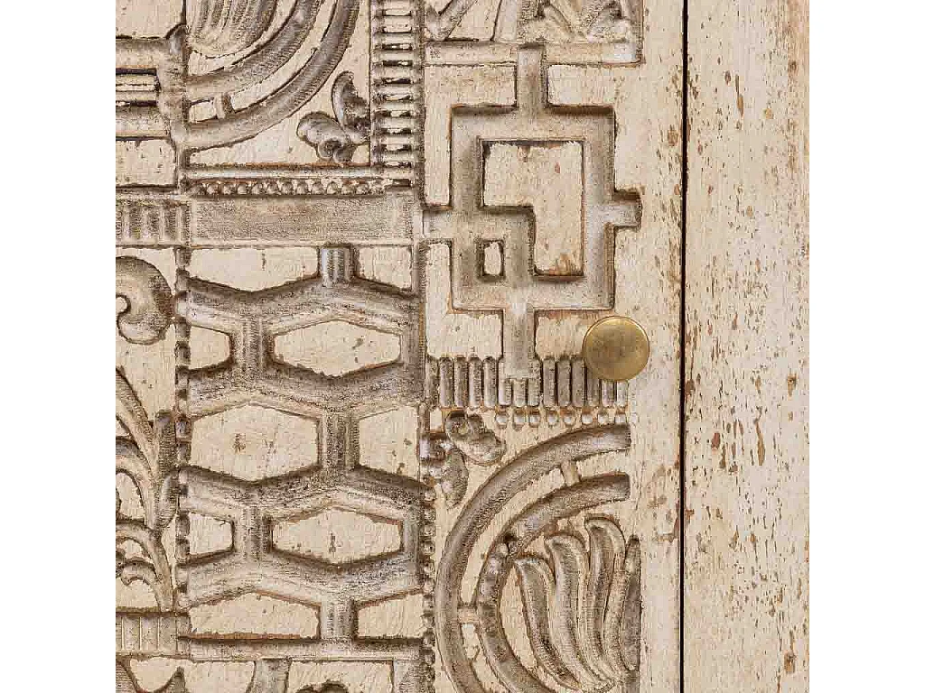 Table de chevet beige en bois sculpté à la main, 40 x 35 x 60 cm (h)