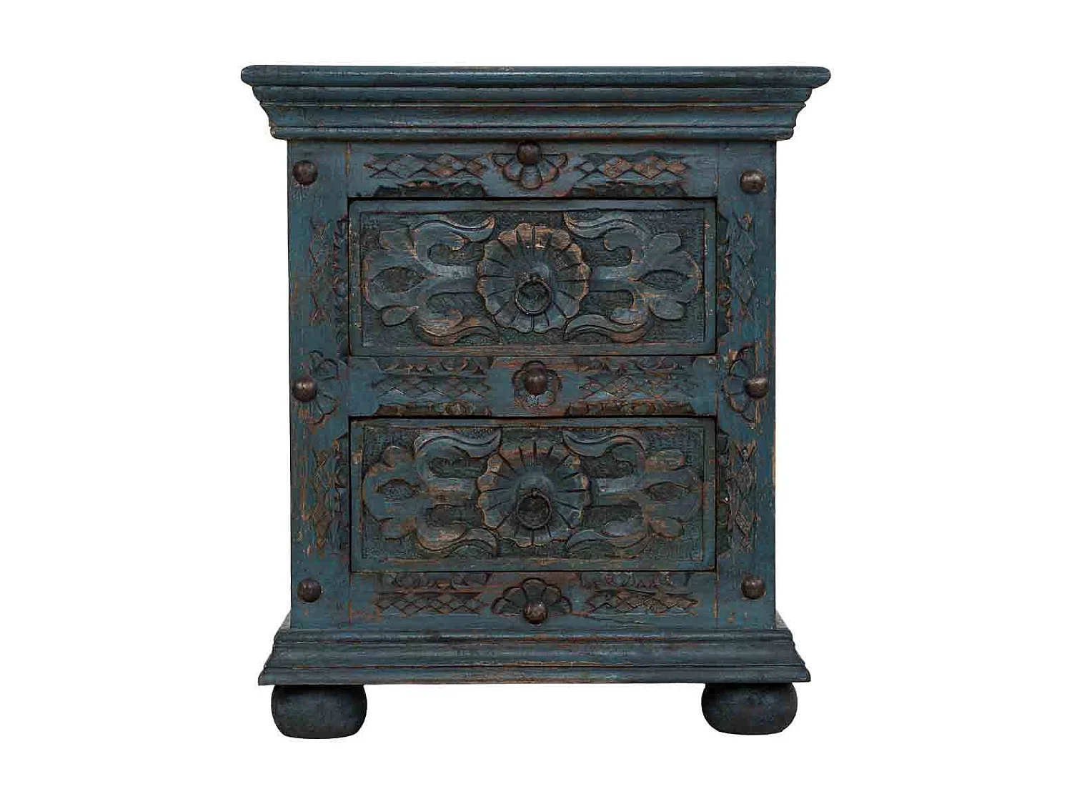 Table de chevet artisanale en bois bleu 50 x 40 x 60 cm (h)