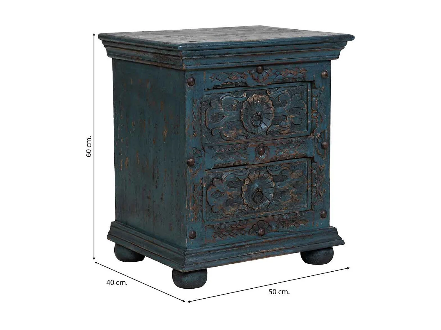 Table de chevet artisanale en bois bleu 50 x 40 x 60 cm (h)