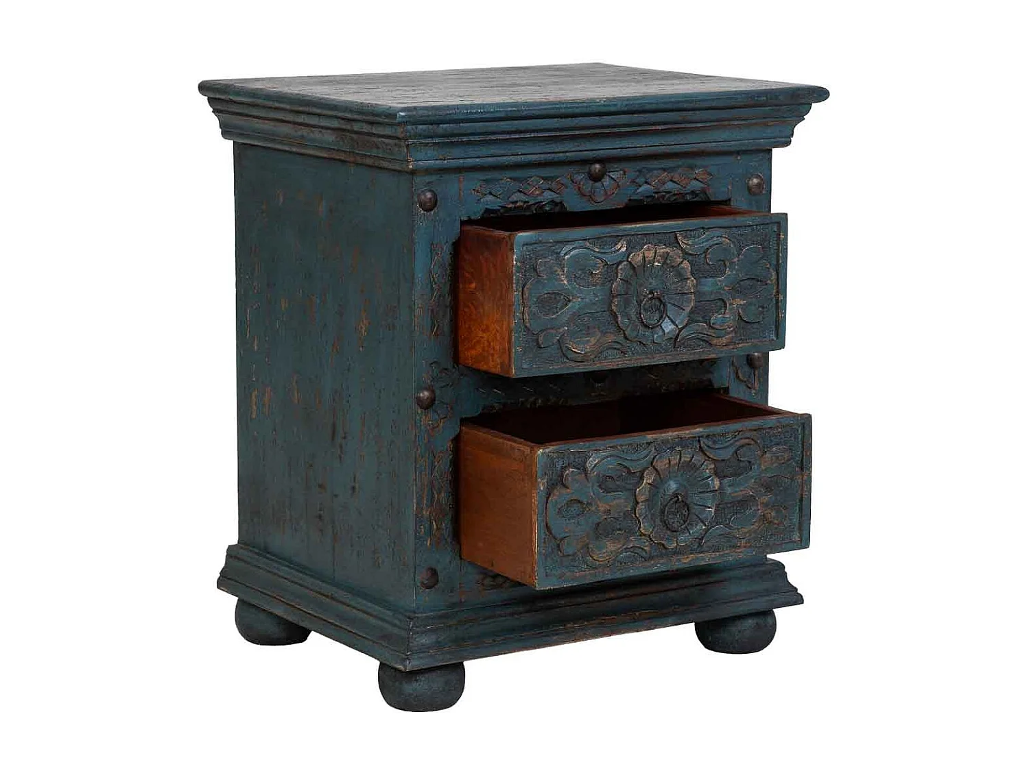 Table de chevet artisanale en bois bleu 50 x 40 x 60 cm (h)