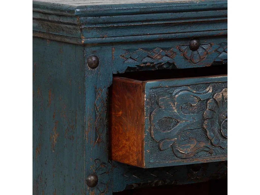 Table de chevet artisanale en bois bleu 50 x 40 x 60 cm (h)