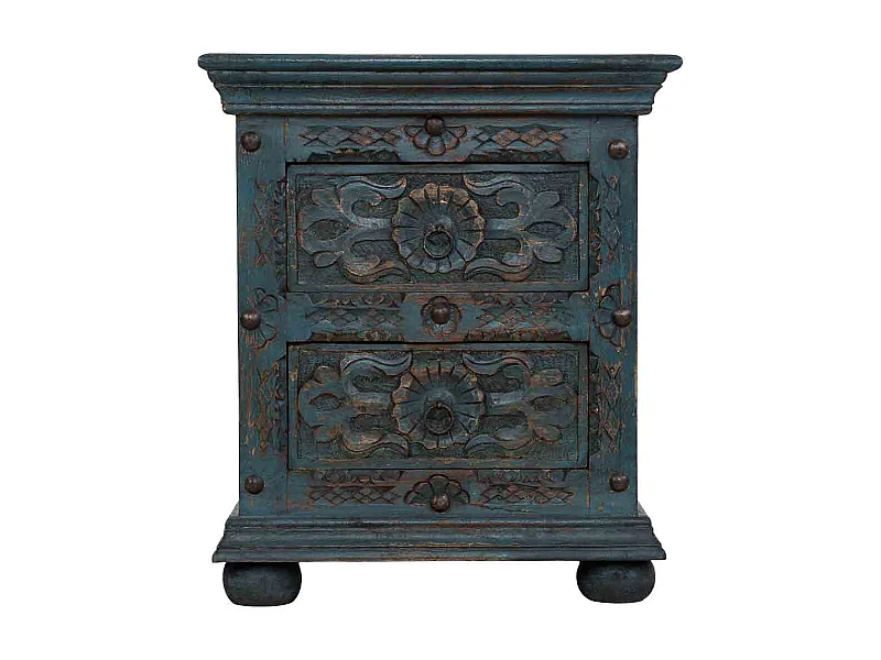 Table de chevet artisanale en bois bleu 50 x 40 x 60 cm (h)