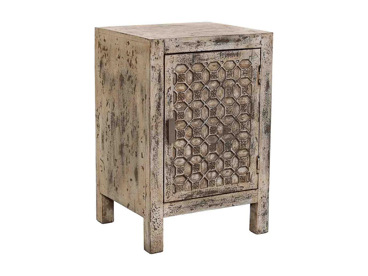 Mesita de noche de madera artesanal gris 45x35x60h cm