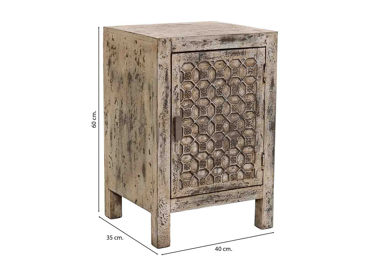 Mesita de noche de madera artesanal gris 45x35x60h cm