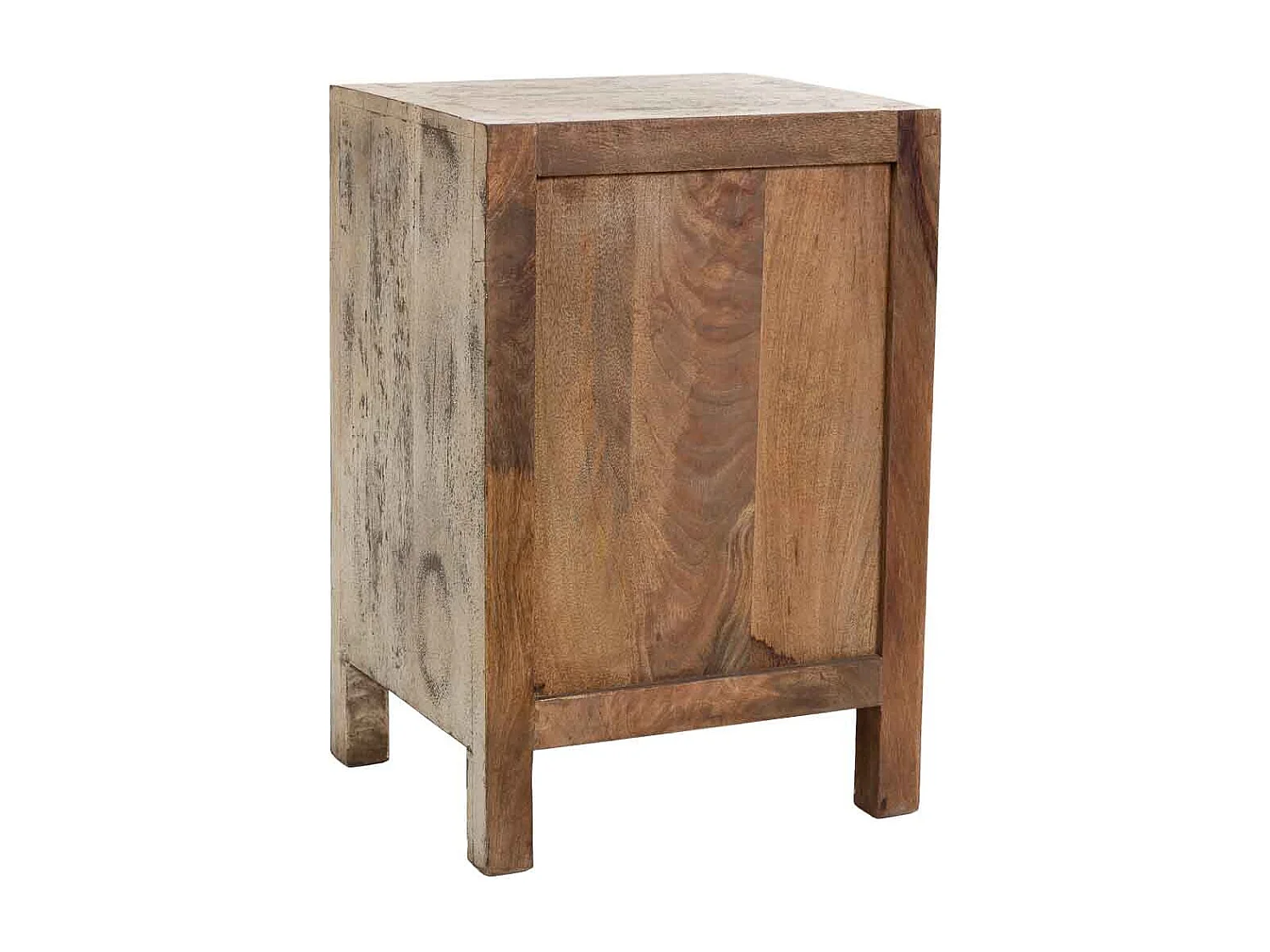 Mesita de noche de madera artesanal gris 45x35x60h cm