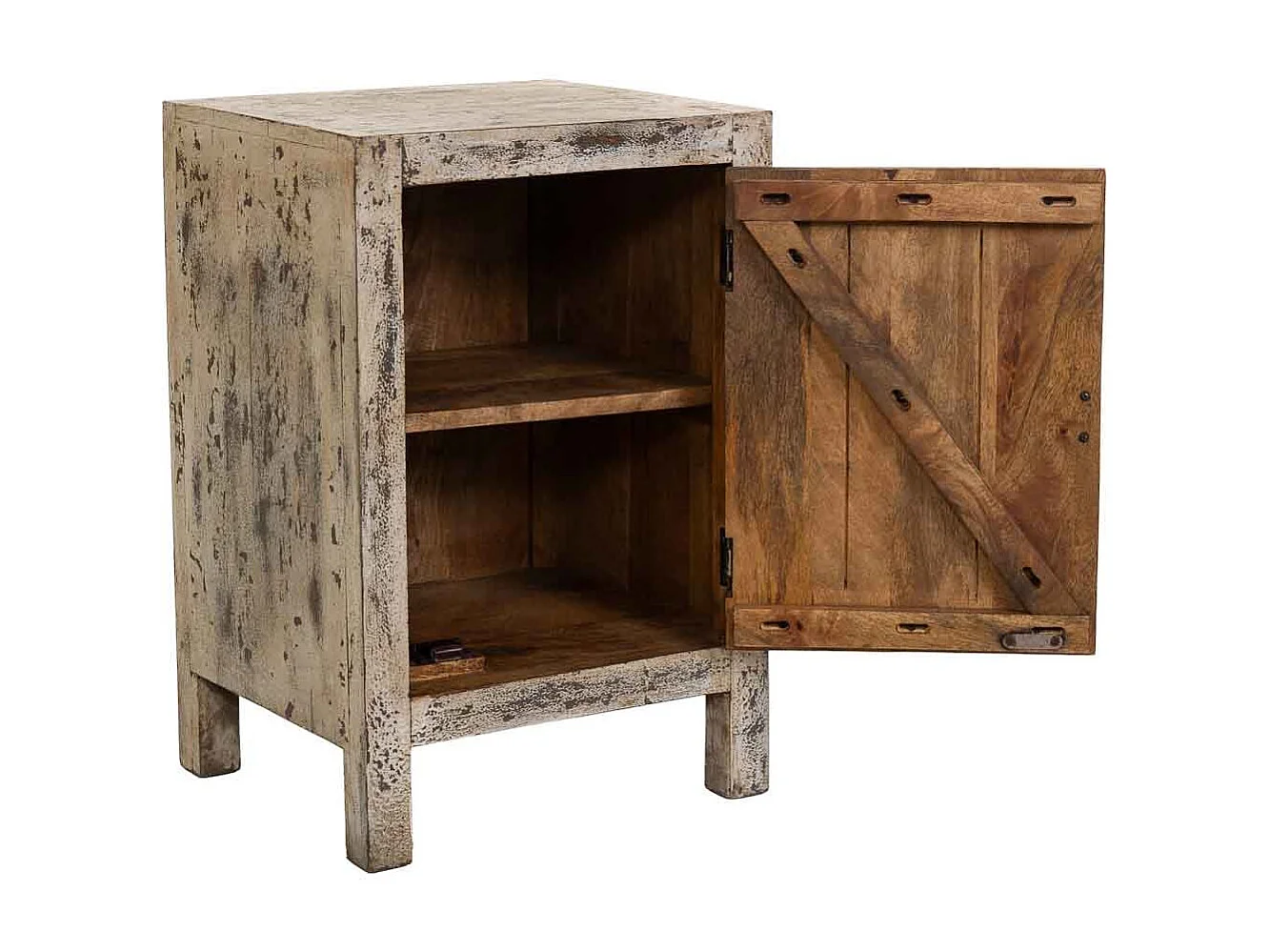 Mesita de noche de madera artesanal gris 45x35x60h cm