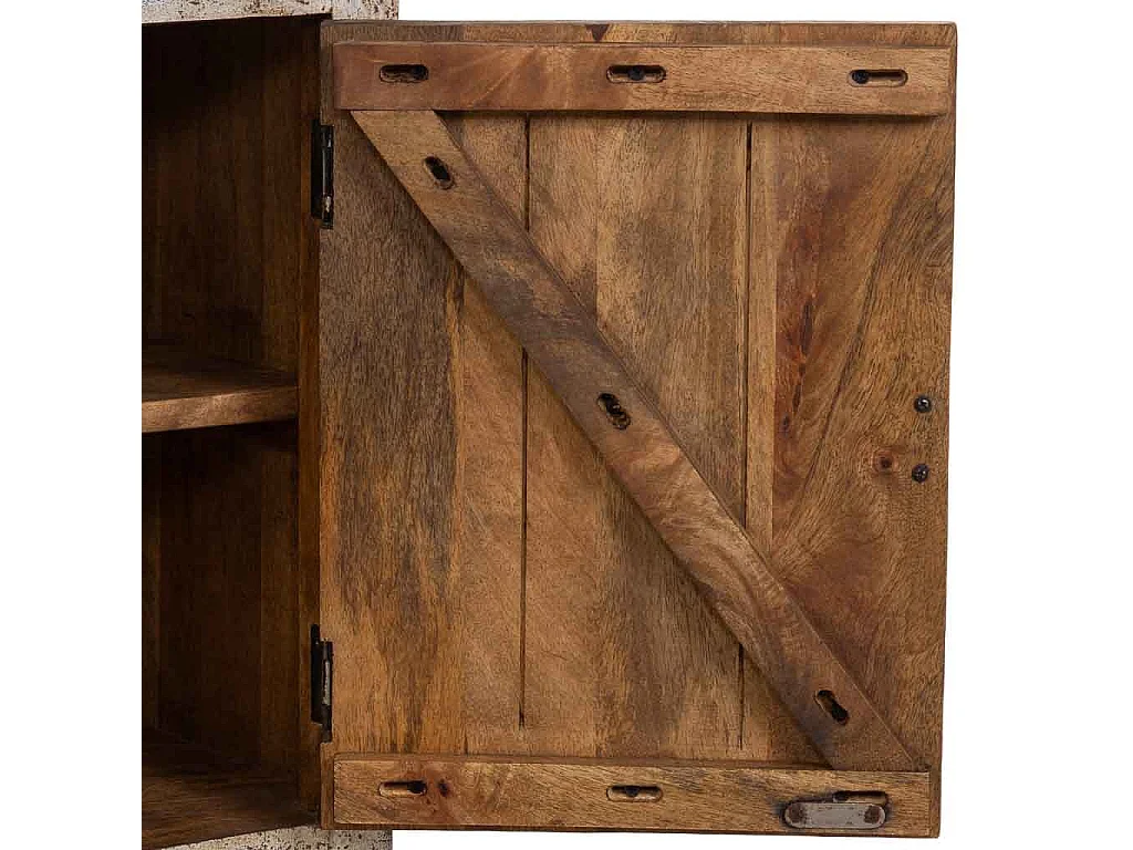 Mesita de noche de madera artesanal gris 45x35x60h cm