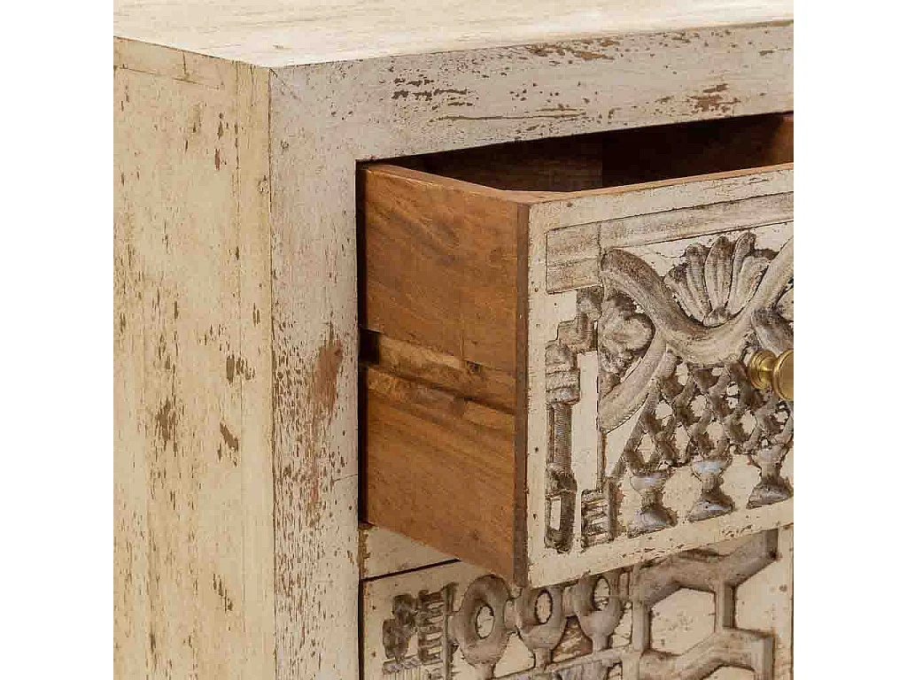 Table de chevet beige en bois sculpté à la main, 40 x 35 x 60 cm (h)